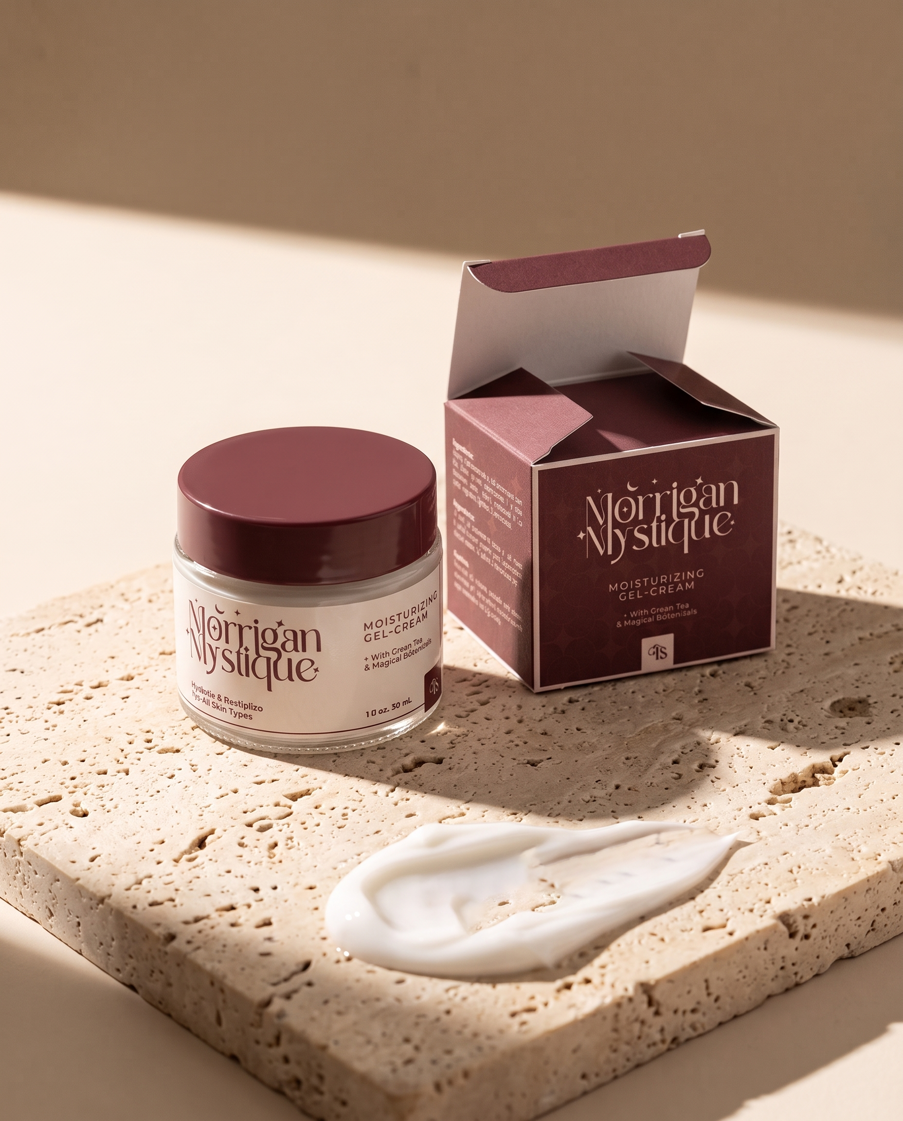 Pot de crème sur une pierre naturelle